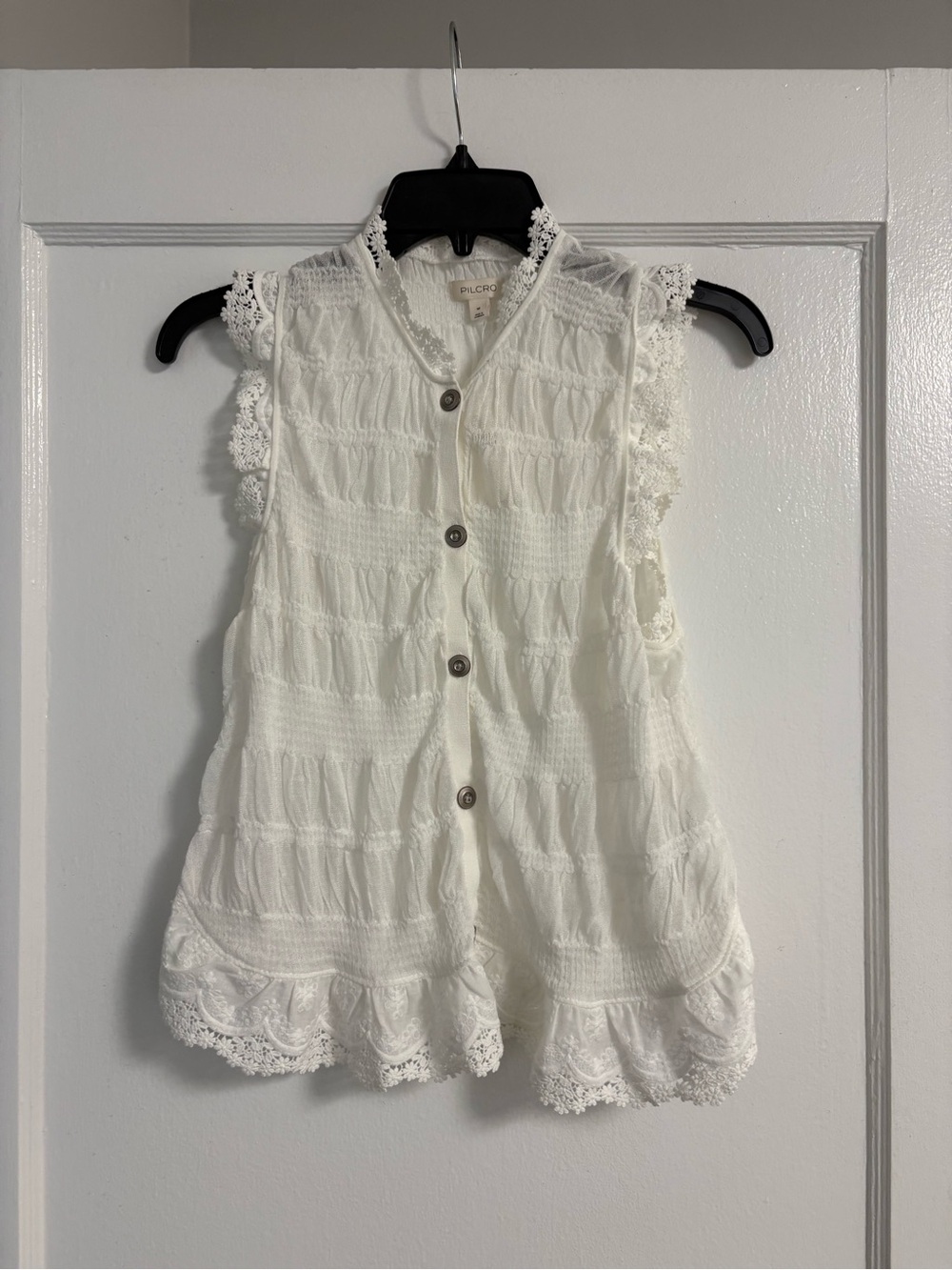 Pilcro Shirred Lace-Trim Sweater Tank Top - Ivory Size Medium - Picture 5 of 12